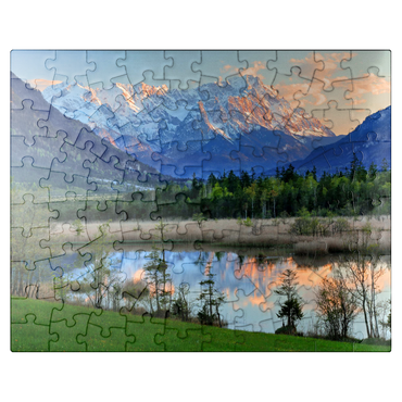 puzzleplate Seven springs in Loisach valley near Eschenlohe against Zugspitz group in evening light 100 Jigsaw Puzzle