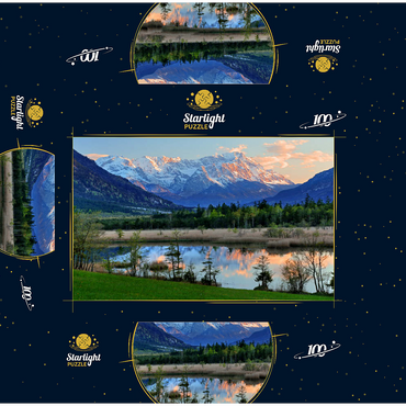 Seven springs in Loisach valley near Eschenlohe against Zugspitz group in evening light 100 Jigsaw Puzzle box 3D Modell