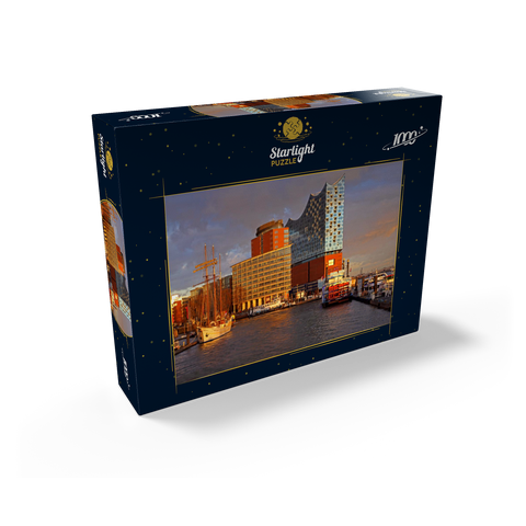 Ship pier at the Überseebrücke with view over the Elbe to the Elbphilharmonie in the HafenCity, Hamburg, Germany 1000 Jigsaw Puzzle box view1