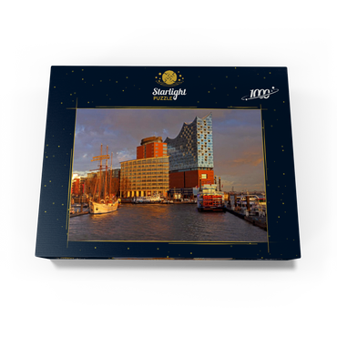 Ship pier at the Überseebrücke with view over the Elbe to the Elbphilharmonie in the HafenCity, Hamburg, Germany 1000 Jigsaw Puzzle box view1