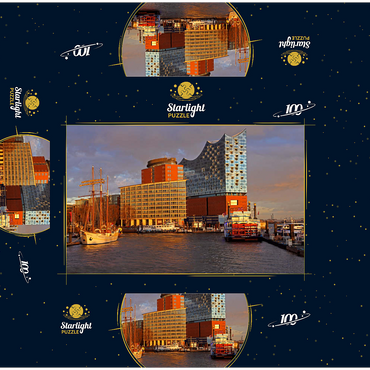 Ship pier at the Überseebrücke with view over the Elbe to the Elbphilharmonie in the HafenCity, Hamburg, Germany 100 Jigsaw Puzzle box 3D Modell