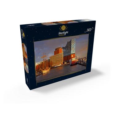 Ship pier at the Überseebrücke with view over the Elbe to the Elbphilharmonie in the HafenCity, Hamburg, Germany 500 Jigsaw Puzzle box view1