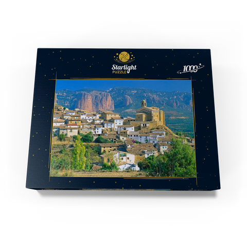 Mountain village Murillo de Gallego against Los Mallos de Riglos in the Sierra de Loarre 1000 Jigsaw Puzzle box view1