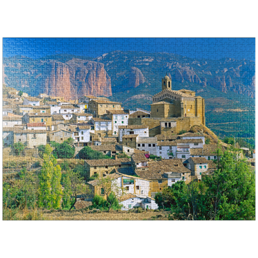 puzzleplate Mountain village Murillo de Gallego against Los Mallos de Riglos in the Sierra de Loarre 1000 Jigsaw Puzzle