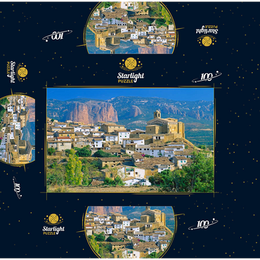 Mountain village Murillo de Gallego against Los Mallos de Riglos in the Sierra de Loarre 100 Jigsaw Puzzle box 3D Modell