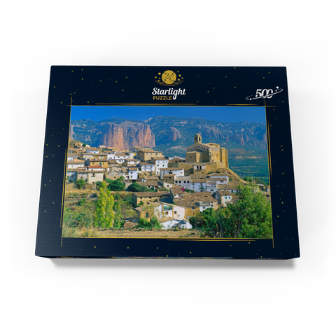 Mountain village Murillo de Gallego against Los Mallos de Riglos in the Sierra de Loarre 500 Jigsaw Puzzle box view1