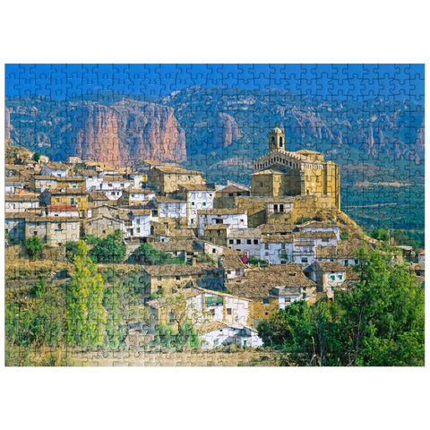 puzzleplate Mountain village Murillo de Gallego against Los Mallos de Riglos in the Sierra de Loarre 500 Jigsaw Puzzle