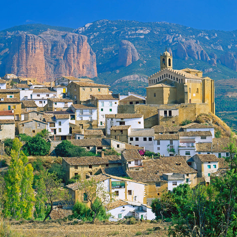 Mountain village Murillo de Gallego against Los Mallos de Riglos in the Sierra de Loarre 500 Jigsaw Puzzle 3D Modell