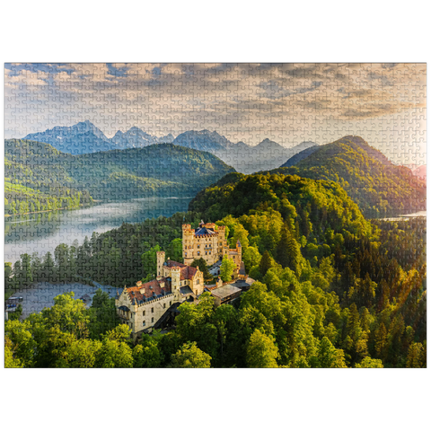 puzzleplate Sunset at Hohenschwangau Castle with the Alpsee and the Tannheim Mountains 1000 Jigsaw Puzzle