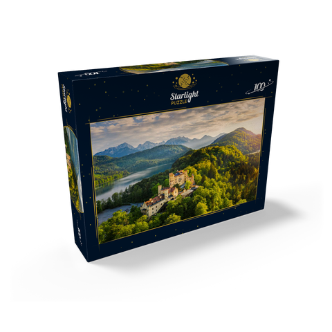 Sunset at Hohenschwangau Castle with the Alpsee and the Tannheim Mountains 100 Jigsaw Puzzle box view1