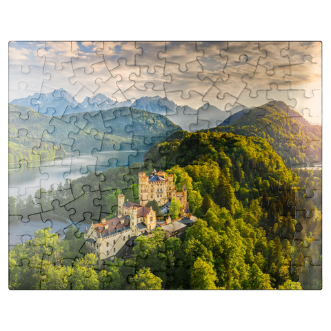 puzzleplate Sunset at Hohenschwangau Castle with the Alpsee and the Tannheim Mountains 100 Jigsaw Puzzle