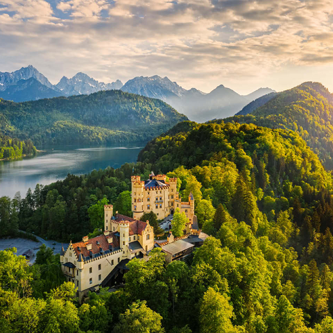 Sunset at Hohenschwangau Castle with the Alpsee and the Tannheim Mountains 100 Jigsaw Puzzle 3D Modell