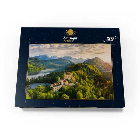 Sunset at Hohenschwangau Castle with the Alpsee and the Tannheim Mountains 500 Jigsaw Puzzle box view1