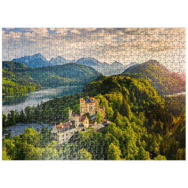 puzzleplate Sunset at Hohenschwangau Castle with the Alpsee and the Tannheim Mountains 500 Jigsaw Puzzle