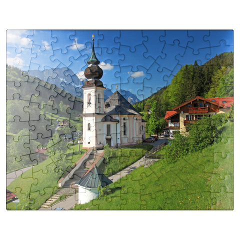 puzzleplate Maria Gern pilgrimage church against the Untersberg (1973m) near Berchtesgaden 100 Jigsaw Puzzle