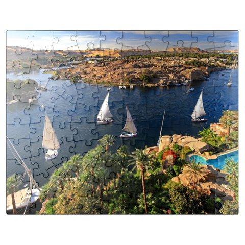 puzzleplate View from Old Cataract Hotel to Elephantine Island, Aswan, Egypt 100 Jigsaw Puzzle