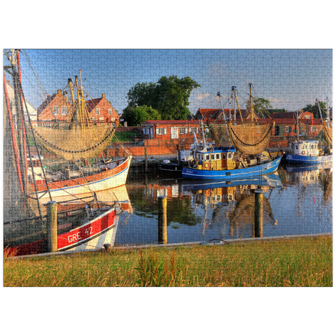 puzzleplate Fishing harbor with crab boats in morning light 1000 Jigsaw Puzzle