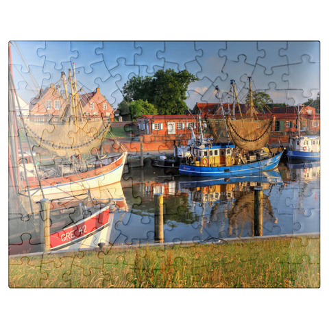 puzzleplate Fishing harbor with crab boats in morning light 100 Jigsaw Puzzle