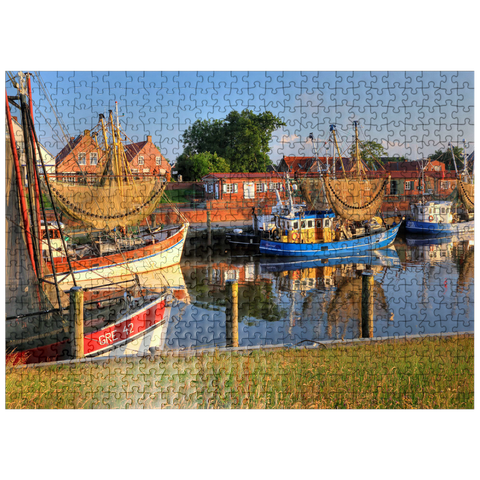 puzzleplate Fishing harbor with crab boats in morning light 500 Jigsaw Puzzle