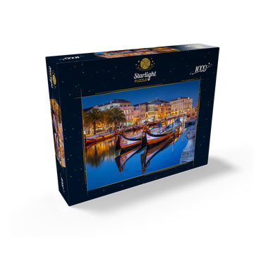 Boats of the moliceiros, former seaweed fishermen on the canal in the university town of Aveiro 1000 Jigsaw Puzzle box view1
