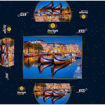 Boats of the moliceiros, former seaweed fishermen on the canal in the university town of Aveiro 1000 Jigsaw Puzzle box 3D Modell