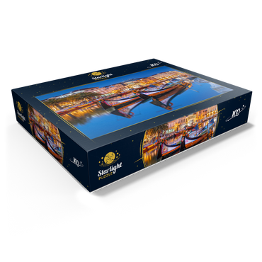 Boats of the moliceiros, former seaweed fishermen on the canal in the university town of Aveiro 100 Jigsaw Puzzle box view1