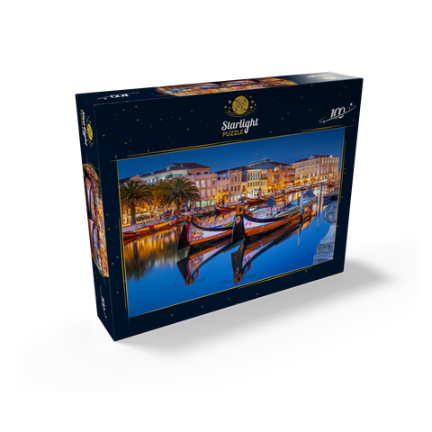 Boats of the moliceiros, former seaweed fishermen on the canal in the university town of Aveiro 100 Jigsaw Puzzle box view1