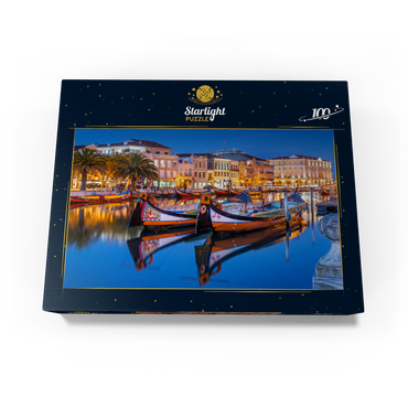 Boats of the moliceiros, former seaweed fishermen on the canal in the university town of Aveiro 100 Jigsaw Puzzle box view1