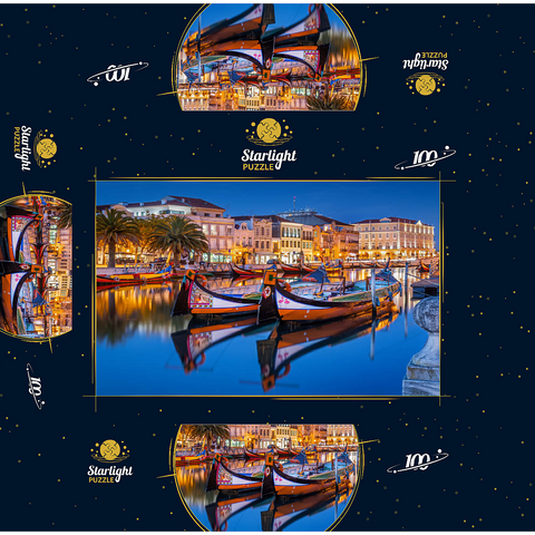 Boats of the moliceiros, former seaweed fishermen on the canal in the university town of Aveiro 100 Jigsaw Puzzle box 3D Modell