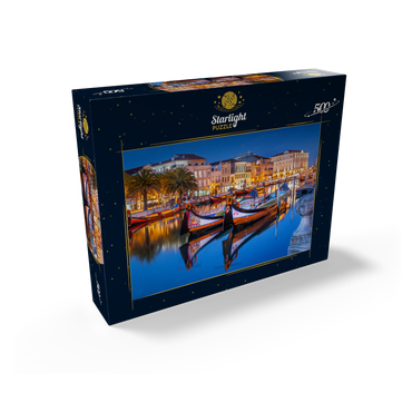 Boats of the moliceiros, former seaweed fishermen on the canal in the university town of Aveiro 500 Jigsaw Puzzle box view1