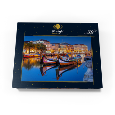 Boats of the moliceiros, former seaweed fishermen on the canal in the university town of Aveiro 500 Jigsaw Puzzle box view1