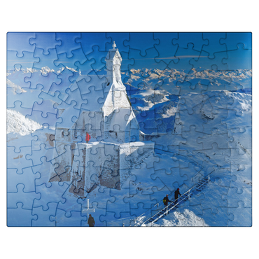 puzzleplate Wendelsteinkircherl on the Wendelstein (1838m) near Bayrischzell against Kaiser Mountains 100 Jigsaw Puzzle