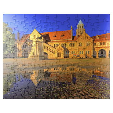 puzzleplate Brunswick Lion and Dankwarderode Castle at the Burgplatz by night, Brunswick 100 Jigsaw Puzzle