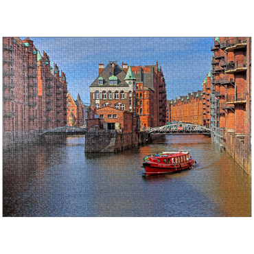 puzzleplate Moated castle between Holländischbrookfleet and Wandrahmsfleet in Speicherstadt, Hamburg 1000 Jigsaw Puzzle