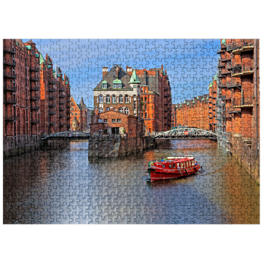 puzzleplate Moated castle between Holländischbrookfleet and Wandrahmsfleet in Speicherstadt, Hamburg 500 Jigsaw Puzzle