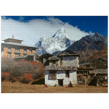 puzzleplate Buddhist monastery in Tengboche with view to Ama Dablam, Khumbu region, Himalaya, Nepal 1000 Jigsaw Puzzle