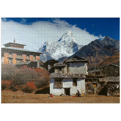 puzzleplate Buddhist monastery in Tengboche with view to Ama Dablam, Khumbu region, Himalaya, Nepal 1000 Jigsaw Puzzle