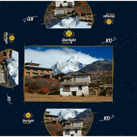 Buddhist monastery in Tengboche with view to Ama Dablam, Khumbu region, Himalaya, Nepal 100 Jigsaw Puzzle box 3D Modell