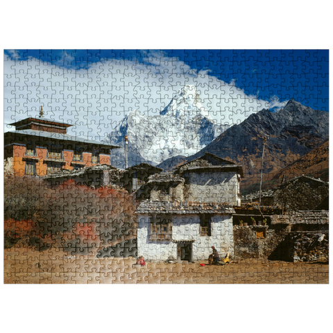 puzzleplate Buddhist monastery in Tengboche with view to Ama Dablam, Khumbu region, Himalaya, Nepal 500 Jigsaw Puzzle