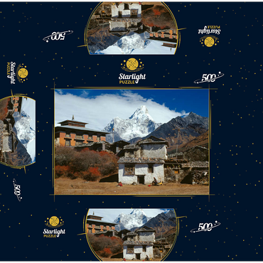 Buddhist monastery in Tengboche with view to Ama Dablam, Khumbu region, Himalaya, Nepal 500 Jigsaw Puzzle box 3D Modell