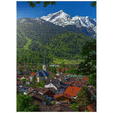 puzzleplate Partenkirchen parish church Maria Himmelfahrt against Alpspitze (2628m), Garmisch-Partenkirchen 1000 Jigsaw Puzzle