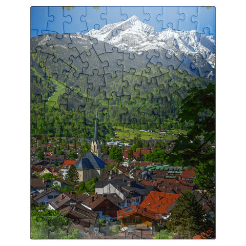 puzzleplate Partenkirchen parish church Maria Himmelfahrt against Alpspitze (2628m), Garmisch-Partenkirchen 100 Jigsaw Puzzle
