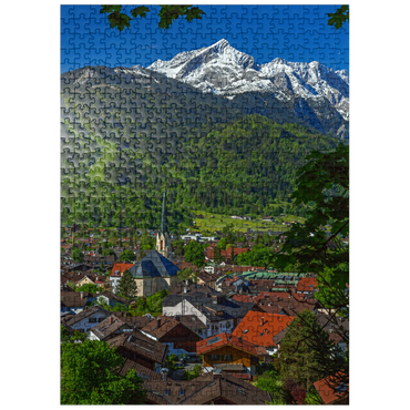 puzzleplate Partenkirchen parish church Maria Himmelfahrt against Alpspitze (2628m), Garmisch-Partenkirchen 500 Jigsaw Puzzle