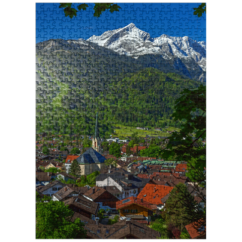 puzzleplate Partenkirchen parish church Maria Himmelfahrt against Alpspitze (2628m), Garmisch-Partenkirchen 500 Jigsaw Puzzle
