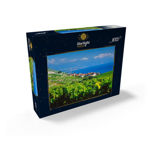 Wine village Rivaz on Lake Geneva against Montreux mountains, Lavaux-Oron, Canton Vaud, Switzerland 1000 Jigsaw Puzzle box view1