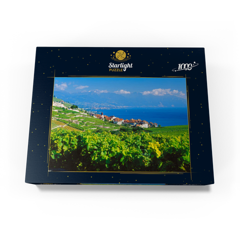 Wine village Rivaz on Lake Geneva against Montreux mountains, Lavaux-Oron, Canton Vaud, Switzerland 1000 Jigsaw Puzzle box view1
