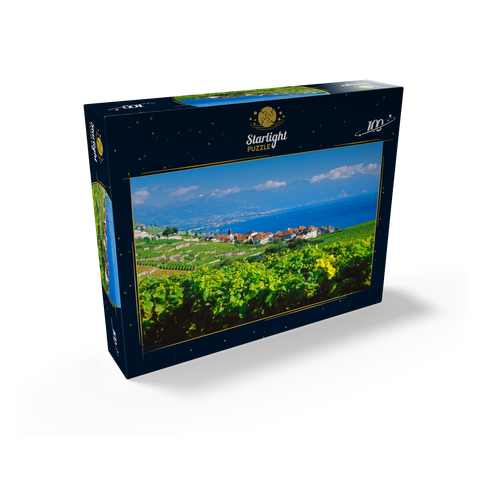 Wine village Rivaz on Lake Geneva against Montreux mountains, Lavaux-Oron, Canton Vaud, Switzerland 100 Jigsaw Puzzle box view1