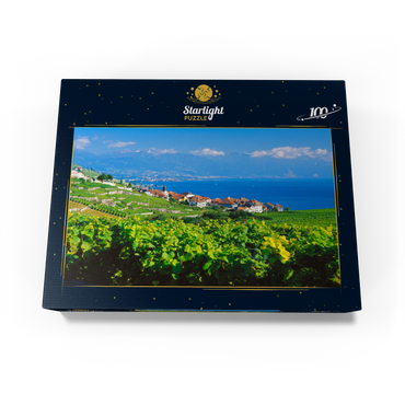 Wine village Rivaz on Lake Geneva against Montreux mountains, Lavaux-Oron, Canton Vaud, Switzerland 100 Jigsaw Puzzle box view1