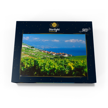 Wine village Rivaz on Lake Geneva against Montreux mountains, Lavaux-Oron, Canton Vaud, Switzerland 500 Jigsaw Puzzle box view1