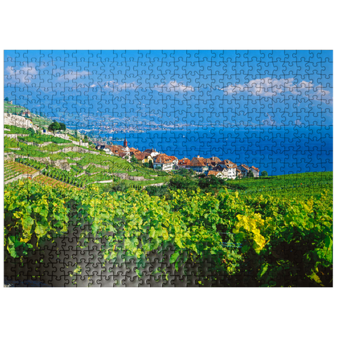 puzzleplate Wine village Rivaz on Lake Geneva against Montreux mountains, Lavaux-Oron, Canton Vaud, Switzerland 500 Jigsaw Puzzle